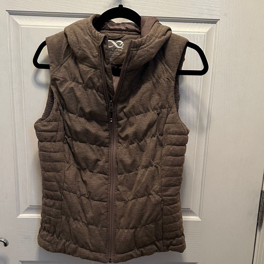 Blanc Noir Light Chocolate Quilted Vest with Hood Size Small